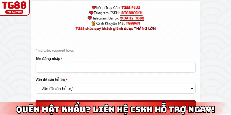 cách xử lí lỗi quên mật khẩu đăng nhập tg88