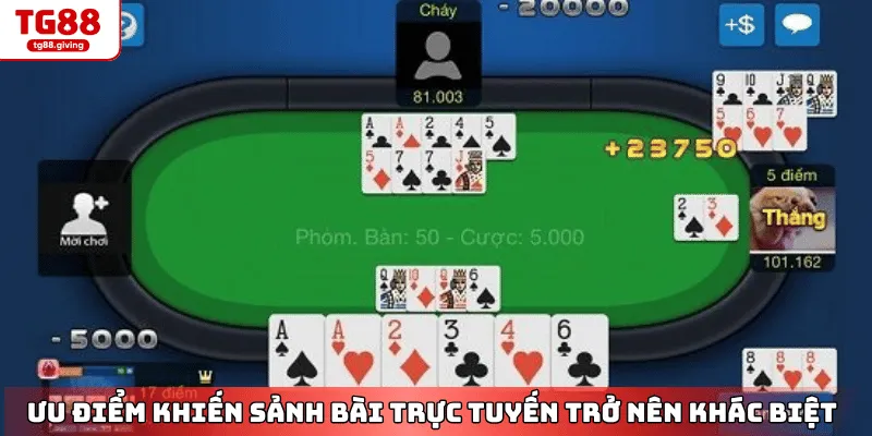 ưu điểm chơi game bài trực tuyến tg88